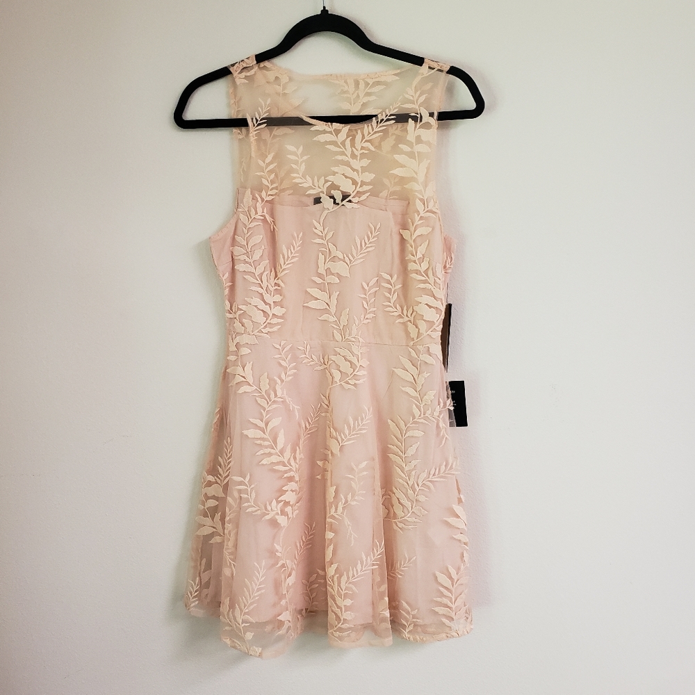 Lulus pink embroidered mesh mini dress size medium